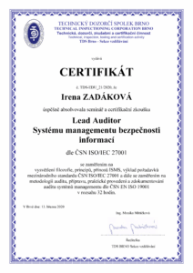 certifikát lead auditor systému managementu bezpečnosti informací