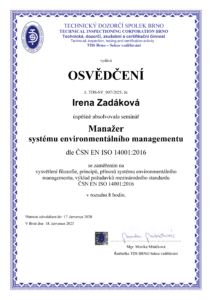 certifikát manažer systému enviromentálního managementu